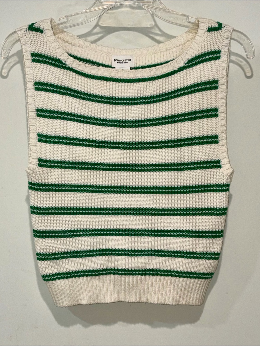 Song of Style Green Ivory Striped Sleeveless Knit Top M